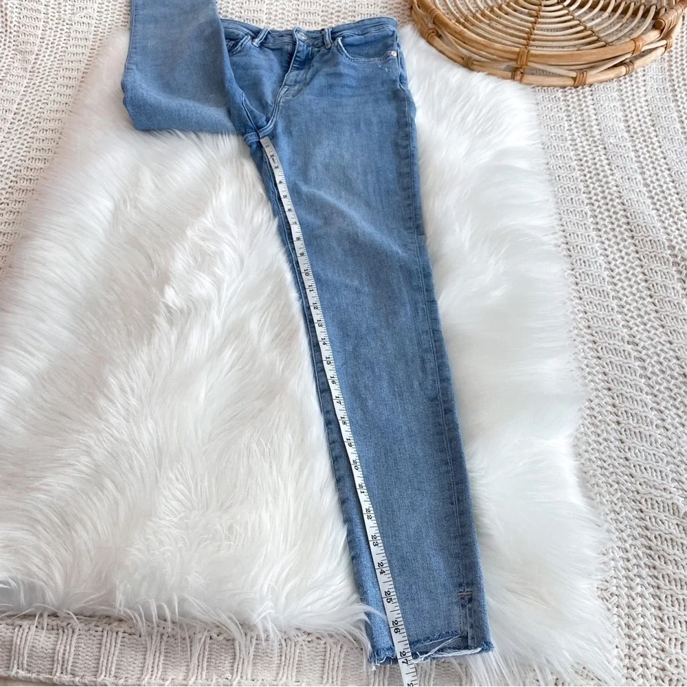 All Saints Roxanne Cropped Jeans Blue Raw Hem Distressed High Waisted Waist 28